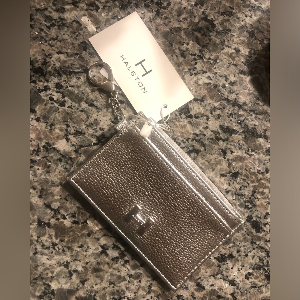 H by Halston Metallic Silver keychain wallet